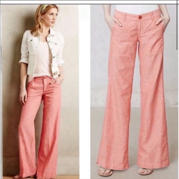 Anthropologie Pants - Anthropologie Pilcro Coral Wide Leg Linen Pants